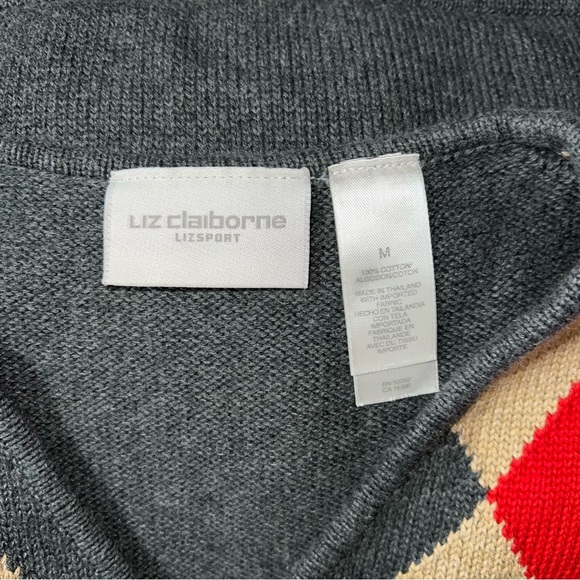 Liz Claiborne LizSport Women’s Sleeveless V-Neck Sweater Size M Argyle - Picture 2 of 6